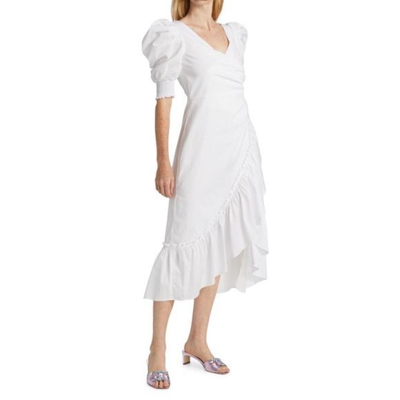 CINQ À SEPT Willa Ruffled white Midi Dress Size 10 - Picture 1 of 12